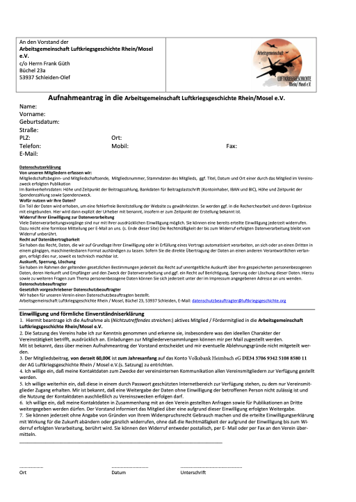 Miniaturansicht Aufnahmeantrag